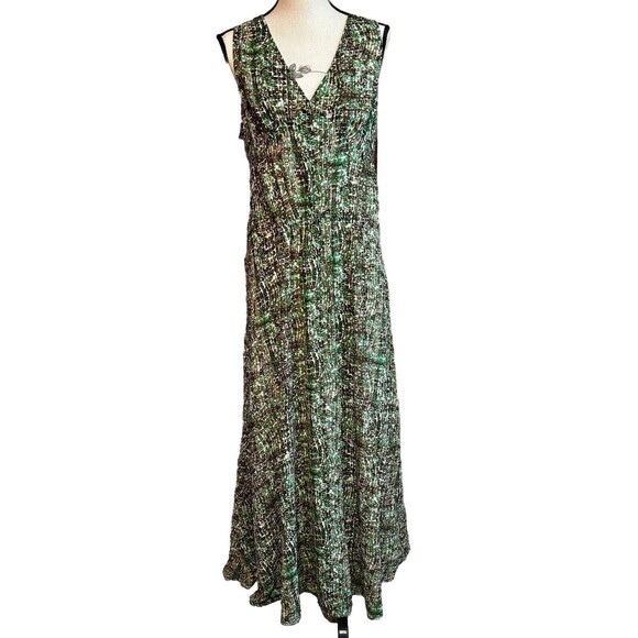 Derek Lam Armadillo Chiffon Maxi Dress Women's Size XL Green Tan Brown Flowy - Picture 1 of 10